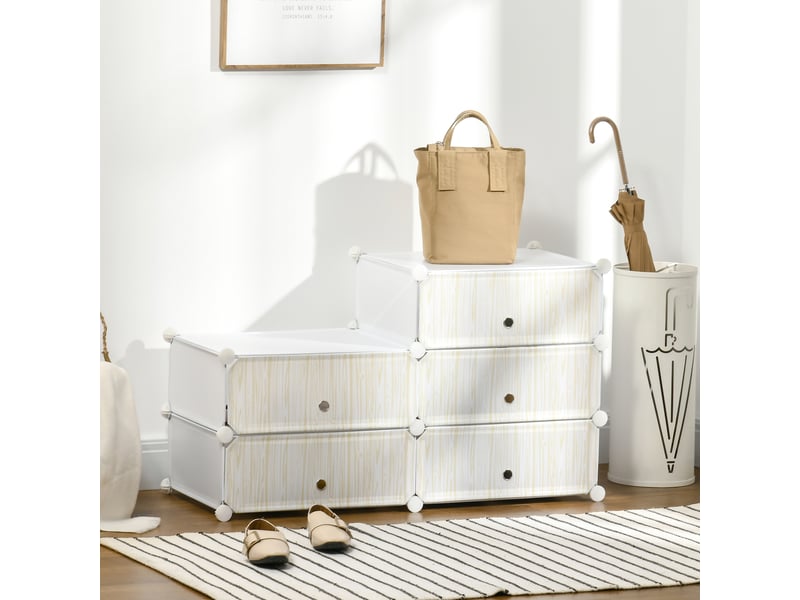  Armoire à chaussures modulable, 49 x 36,5 x 108 cm blanc, meuble de rangement avec 6 cubes empilable en plastique  - Conforama W
