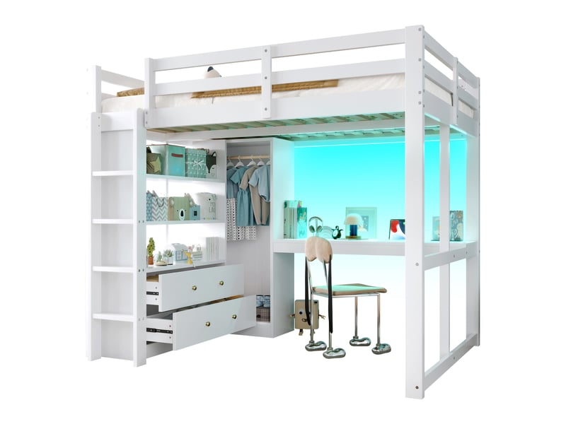  Lit mezzanine 140x200 cm coloris blanc led pin lit enfant blanc - Conforama A
