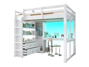 Lit mezzanine 140x200 cm <strong>MERAX</strong>  <strong>lit enfant blanc</strong> coloris blanc