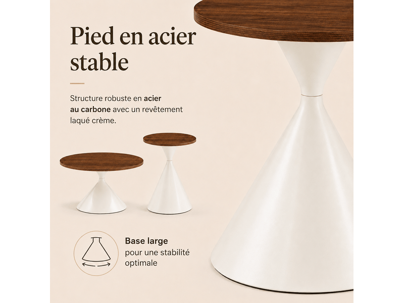  Lot de 2 tables rondes ø70 x h40 cm et ø50 x h50 cm – aspect noyer – usage polyvalent au salon  - Conforama E