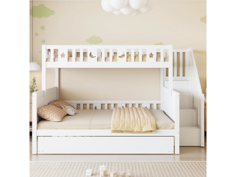  Lit superposé 140x200(90x200) cm coloris blanc bois massif lit enfant blanc - Conforama D