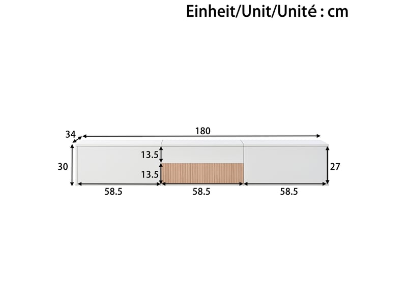  Meuble tv 180 x 34 x 30 cm blanc, plateau coulissant pour vidéoprojecteur  - Conforama C