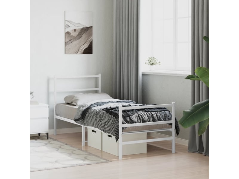 Lit simple- lit adulte - cadre de lit métal sans matelas avec pied de lit blanc 80x200cm - Conforama C