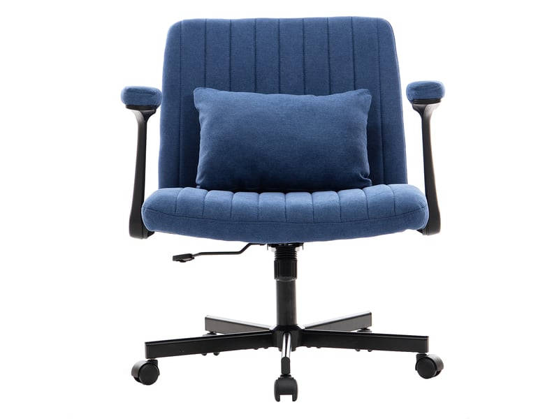  Chaise de bureau pivotante avec accoudoirs relevables, hauteur réglable et roulettes silencieuses en tissu bleu  - Conforama A
