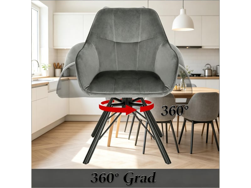 Chaises de salle à manger pivotantes 360° lot de 2 avec accoudoirs  - velours métal gris foncé  - Conforama E