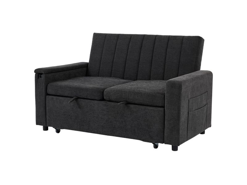 Canapé convertible 2 places 3-en-1 en chenille gris foncé, 140x84,5x84 cm - Conforama A