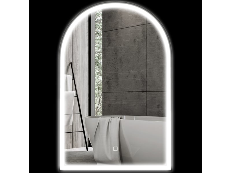 Miroir de salle de bain led 90 x 60cm, mural, 3 couleurs, arqué cadre en aluminium, désembuage et interrupteur tactile  - Conforama B