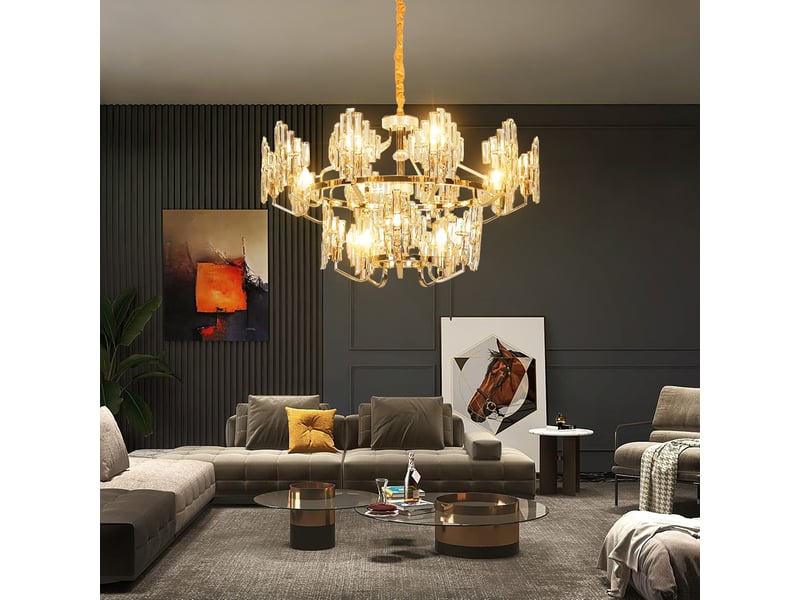  Lustre en cristal à losanges c – éclairage 3 couleurs ASLED-677 - Conforama E