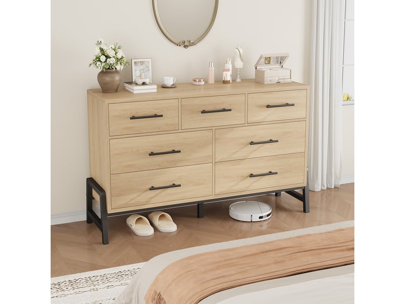  Commode indépendante 7 tiroirs 132 cm - armoire de rangement spacieuse en bois avec pieds métal - pour chambre, salon, entrée PHO_34V6WM8Q - Conforama C