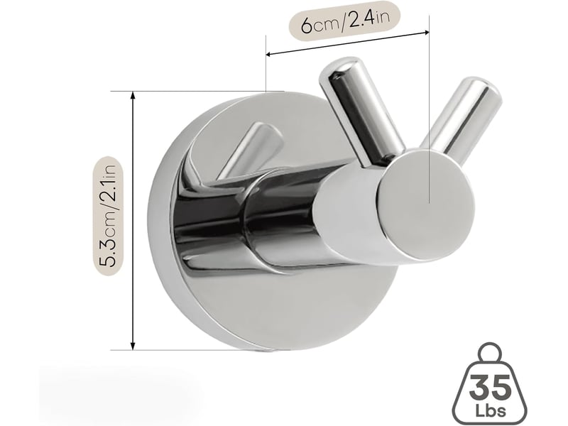  Sakae porte-manteau mural double corne, acier inox chromé, charge 15 kg (perçage requis) - salle de bain, cuisine  - Conforama C