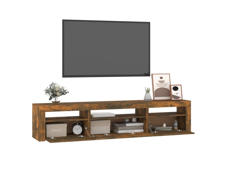  Meuble tv - banc tv - meuble de rangement avec lumières led chêne fumé 195x35x40 cm  - Conforama C