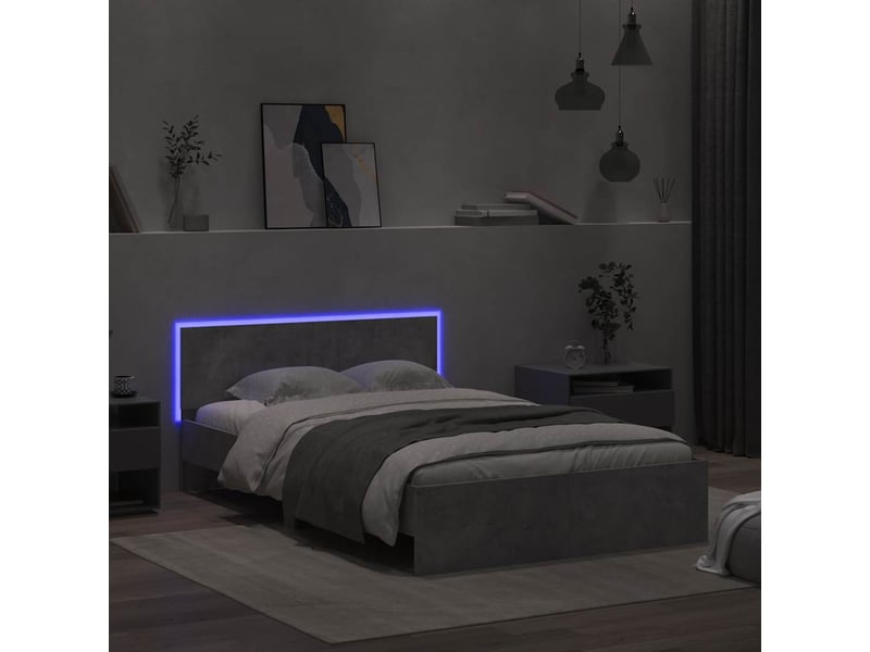  Lit double- lit adulte -  cadre de lit avec tête de lit et led gris béton 120x200 cm  - Conforama B