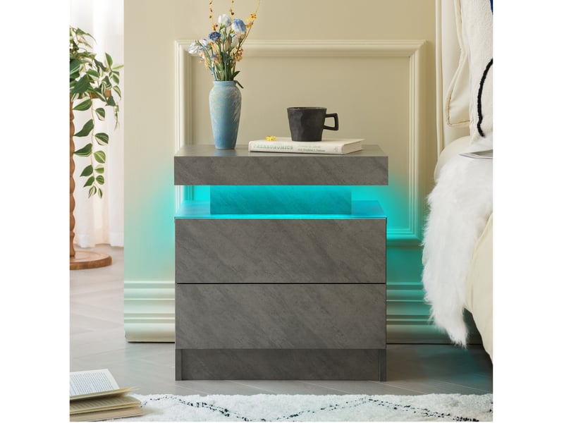  Table de chevet led gris foncé avec 2 tiroirs  - Conforama B