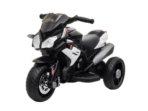 Tricycle électrique pour enfants à 3 roues, batterie rechargeable 6v, fonctions musicales, klaxon, phares, 86 x 42 x 52 cm, noir et blanc