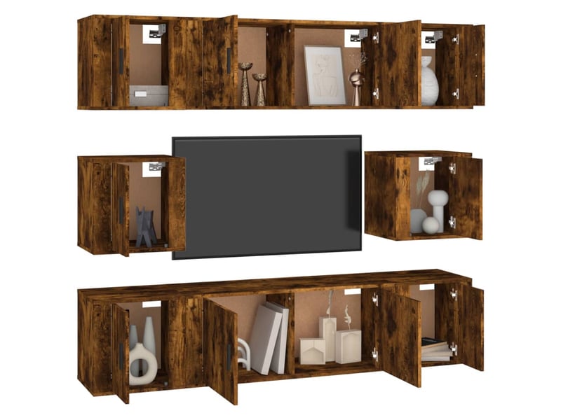  Ensemble de meubles tv 8 pcs chêne fumé bois d'ingénierie shl54597  - Conforama C