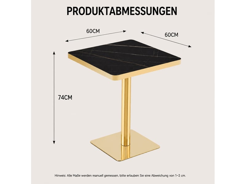  Table à manger carrée, 60x60x74 cm, effet marbre uv, repas, salle à manger, plateau mdf, piètement métal, coloris noir  - Conforama C