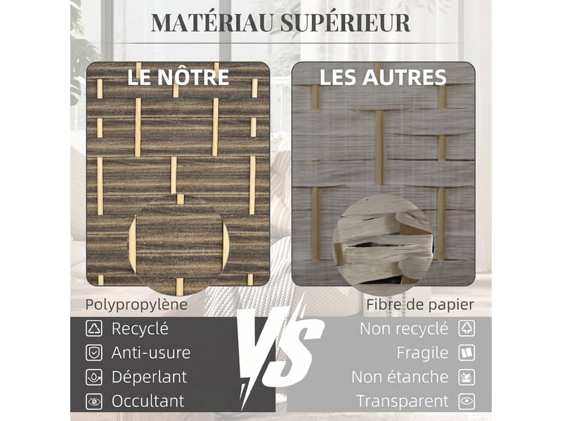  Paravent intérieur en bois 4 panneaux séparateur de pièce pliable pour salon chambre 180 x 180 cm foncé chêne  - Conforama E