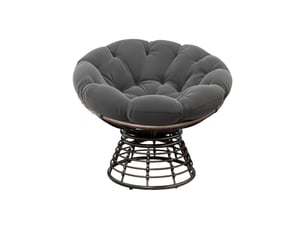 Fauteuil papasan gris pivotant 360° 92x67 cm, structure acier et rotin pe, coussin confortable pour salon, chambre et espace lecture