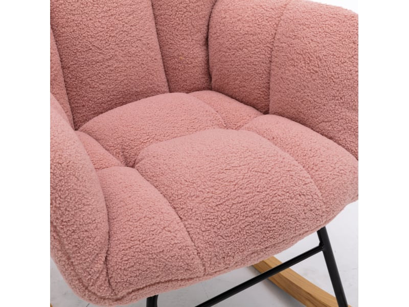 Fauteuil à bascule 89x70x95 cm rose en tissu peluche, dossier haut et accoudoirs, style moderne - Conforama E