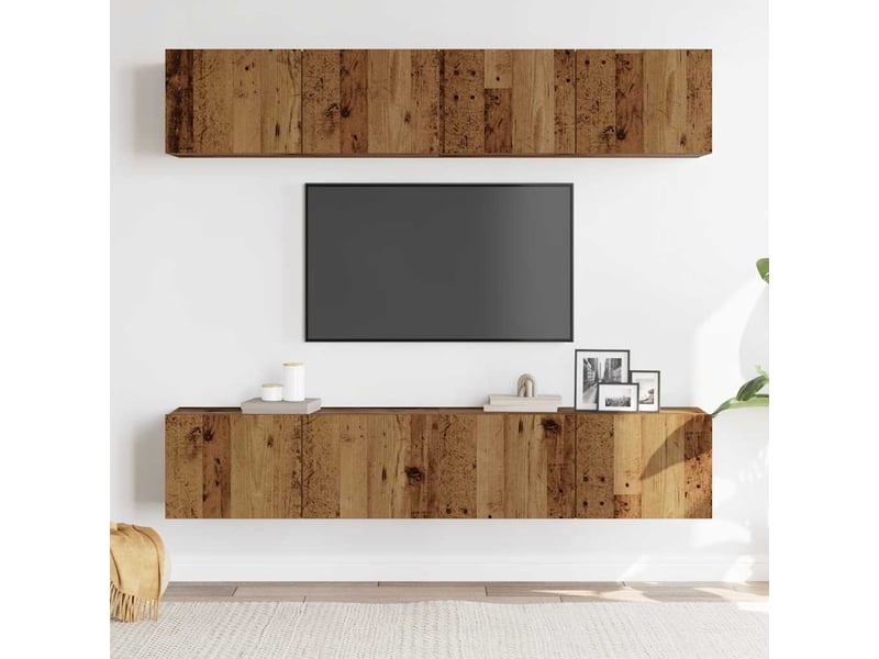  Lot de 4 meuble tv mural, meuble tv suspendu vieux bois bois d'ingénierie shl93180  - Conforama C