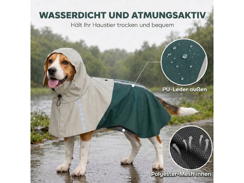  Manteau imperméable à usage canin avec bandes réfléchissantes, vert 88x59x1cm - Conforama D