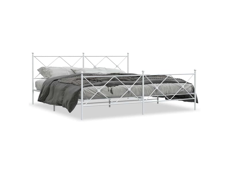  Lit adulte, lit double, cadre de lit métal sans matelas et pied de lit blanc 200x200cm cf9751  - Conforama A