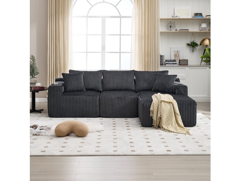  Canapé modulable modenvie 3 places avec méridienne velours côtelé gris 257 x 160 cm  - Conforama B