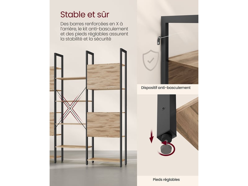 Bibliothèque étagère de rangement avec 14 compartiments cadre en métal pour salon bureau style industriel 158 x 24 x 166 cm marron 12_0004258  - Conforama D