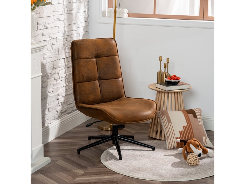  Fauteuil salon fonction d'inclinaison pivotant sur 360° avec dossier en suédine marron  - Conforama B