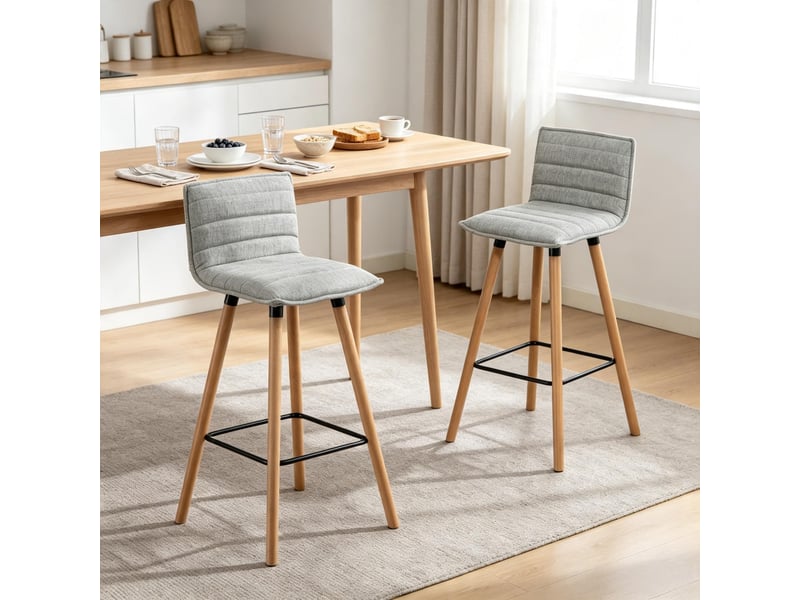 Tabourets de bar lot de 2 avec siège rembourré, dossier intégré et repose-pieds pour cuisine et comptoir - Conforama E