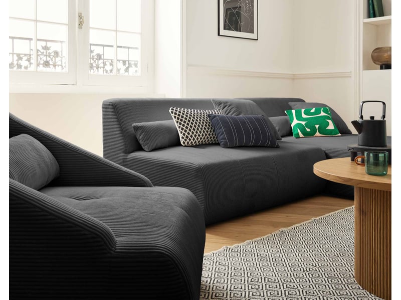  Onyx - canapé modulable d'angle réversible 4 places - en velours côtelé - lisa design - gris foncé ONYX - Conforama E
