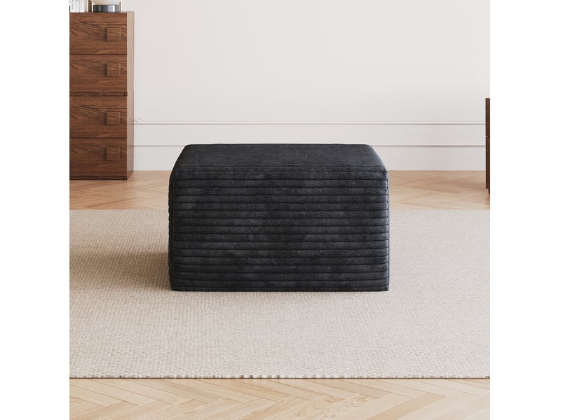 Repose-pied modulaire avec assise en mousse, sans montage, design minimaliste en velours côtelé noir 65 × 60 × 38 cm - Conforama C