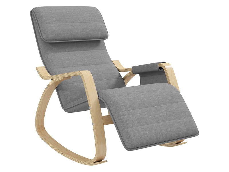  Fauteuil relax à bascule fauteuil allaitement avec repose-pieds réglable, poche latérale et appui-tête, gris  - Conforama A