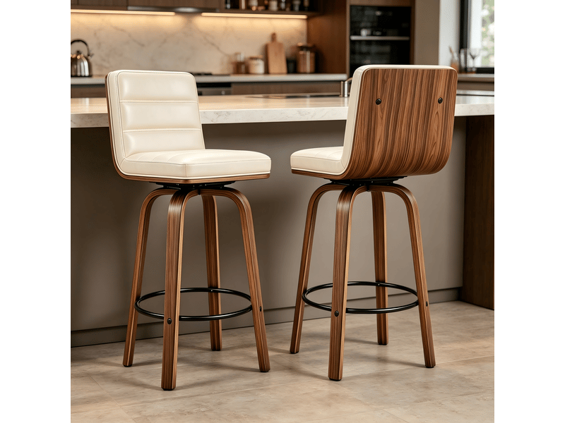  Tabouret de bar pivotant en similicuir avec dossier ergonomique, repose-pieds et patins antidérapants crème  - Conforama C