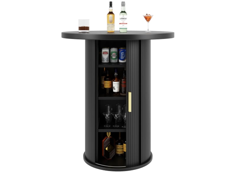  Table de bar ronde avec rangement et armoire - mdf effet bois, 91,6 cm, charge 75 kg, pour bar et salon  - Conforama D