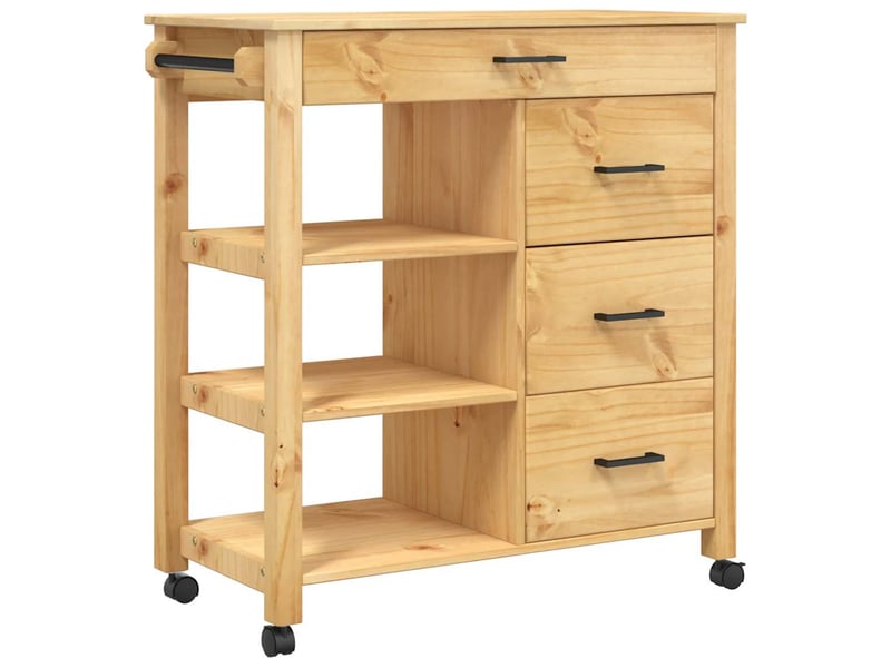  Desserte de cuisine, chariot de rangement 84x40x88.5cm bois massif de pin shl17019  - Conforama A
