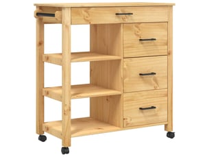 Desserte de cuisine, chariot de rangement 84x40x88.5cm bois massif de pin shl17019