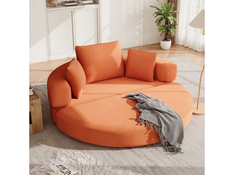  Canapé convertible en lit orange en velours côtelé, canapé-lit ovale 173 x 176 cm, 2 places pour salon et chambre  - Conforama R