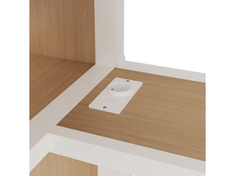 Lit mezzanine gaming en métal 160x200 cm, lit double led usb avec bureau, penderie ouverte, escalier rangement, blanc et naturel - Conforama E