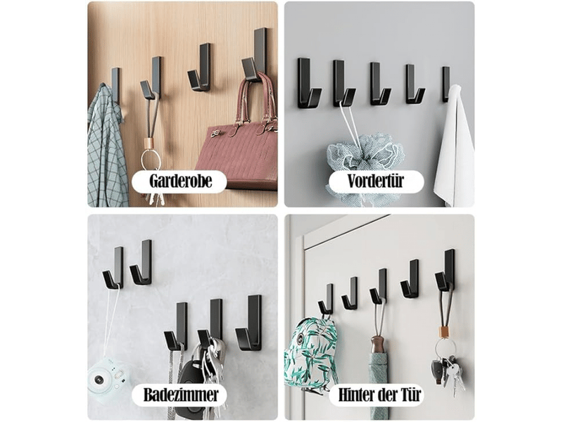  5 pièces aluminium crochet adhésif mural, porte serviette salle de bain, accroche torchon cuisine, manteau supporte jusqu'à 20 kg, noir  - Conforama D