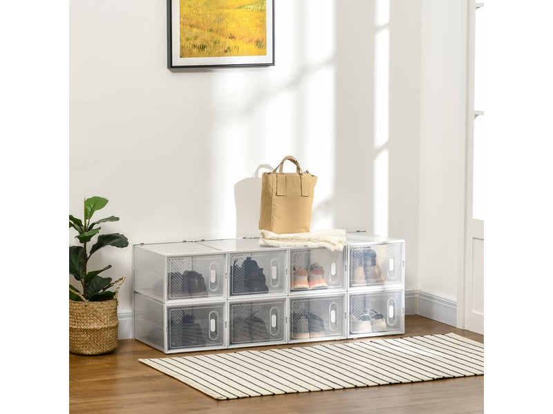  Meuble de rangement modulable, 8 cubes, meuble à chaussures empilables, vêtements, livres, jouets, blanc et transparent  - Conforama C