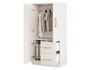 Armoire enfant avec 2 portes, 2 tiroirs et grand compartiment de rangement, pour chambre, blanche, 70 × 40 × 135 cm
