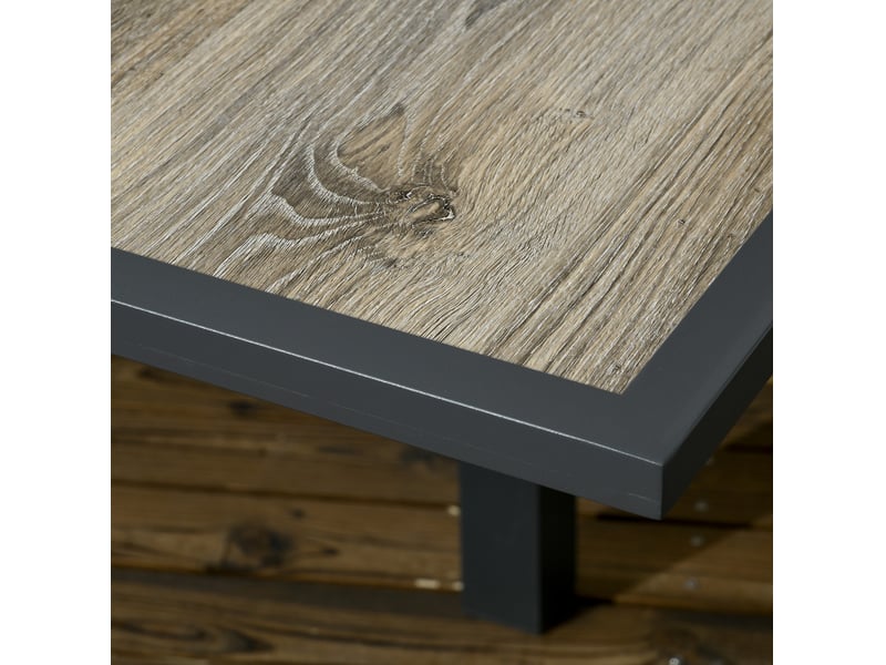 Table de jardin extensible 160x80x75 cm avec plateau aspect bois, structure en métal, beige et gris - Conforama E