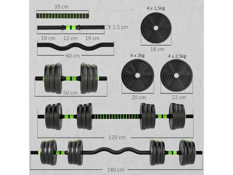 Kit d'haltères réglables 25 kg, set d'haltères multifonction 3 en 1 avec barre pour entraînement à domicile  - Conforama C
