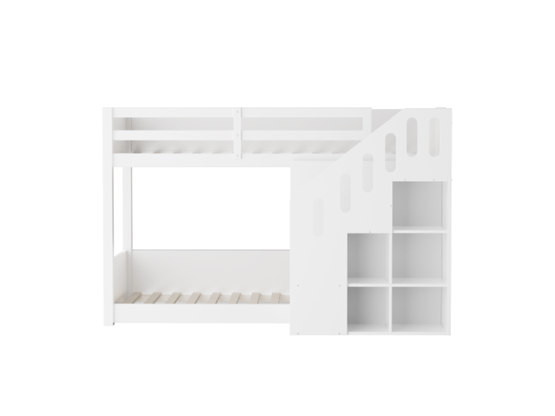  Lit superposé pour enfants en bois massif 90x200cm avec escaliers,casiers et balustrade stable,sans matelas,blanc lit enfant blanc - Conforama D