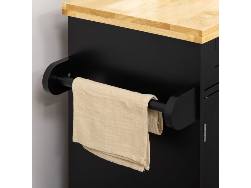 Desserte de cuisine 109 x 40 x 89 cm noire en bois, avec plan de travail, tiroir, placard et roulettes - Conforama D