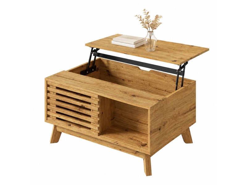  Table basse 90x55x57,5 cm en mdf avec plateau relevable et porte coulissante naturelle chicfurn  - Conforama A