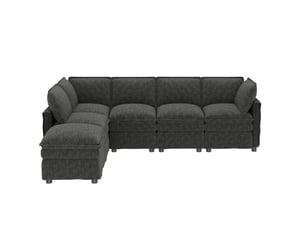 Canapé modulable modenvie 6 places avec fonction couchage, pouf mobile, revêtement chenille gris, 344 x 127 x 91 cm