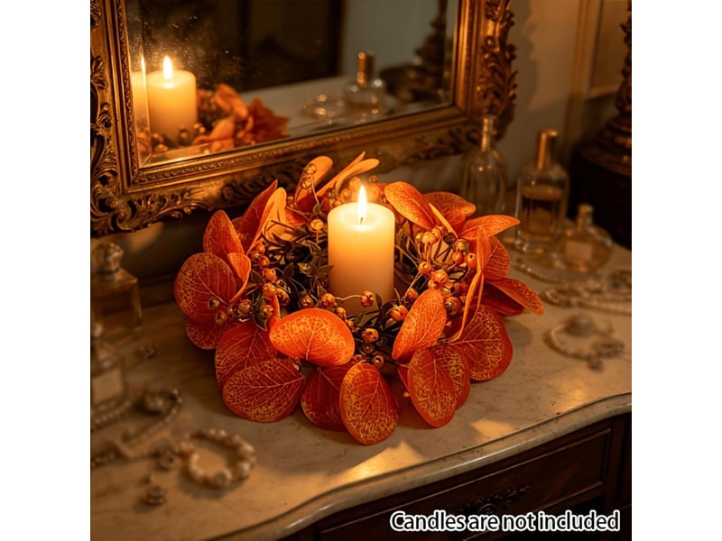  Couronne de bougie décorative feuilles d'érable – décoration automnale pour bougie pilier-style 1  - Conforama D
