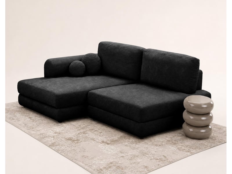  April - canapé d'angle gauche 4 places convertible avec coffre en velours texturé - best mobilier - noir APRIL - Conforama D